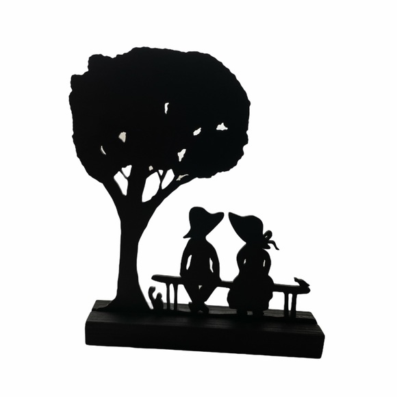 Vintage Boy & Girl By the Tree Wooden Silhouette
